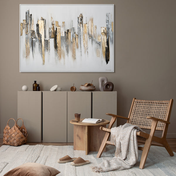 Obraz „Rytmy miasta” — abstrakcja z architektoniczną geometrią