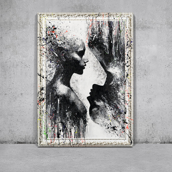 Obraz „Kontury” – abstrakcyjny portret sylwetkowy w monochromatycznej kolorystyce