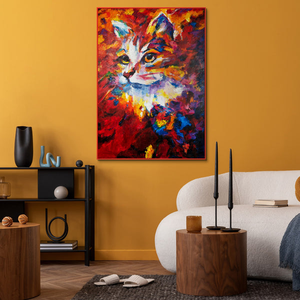 Obraz „Ogniste spojrzenie” — emocjonalny portret kota w ekspresyjnej palecie barw