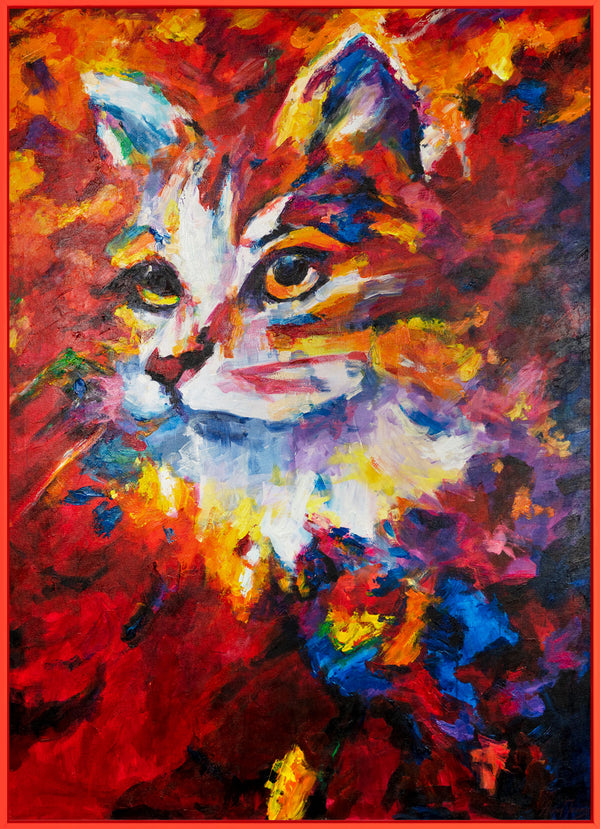 Obraz „Ogniste spojrzenie” — emocjonalny portret kota w ekspresyjnej palecie barw