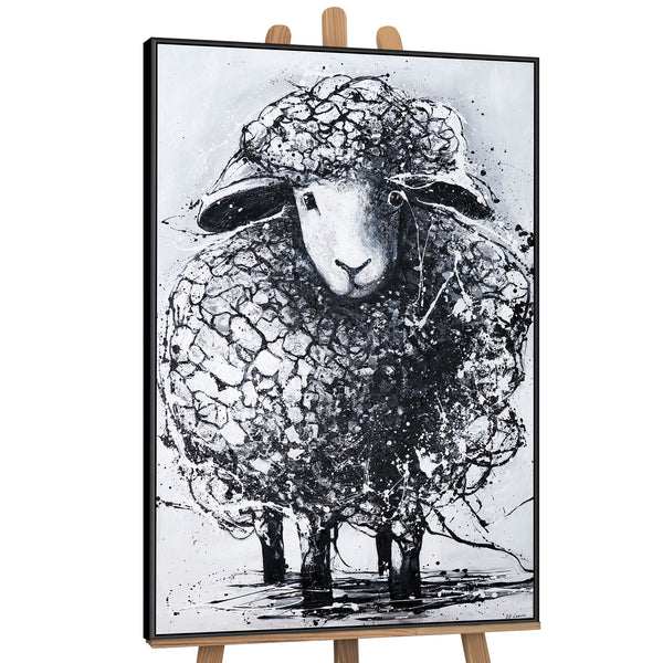 Obraz „Kędzierzawy” — fakturowy portret owcy w monochromie