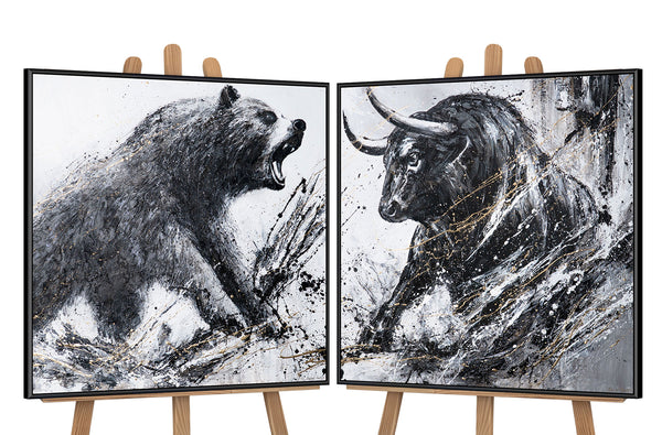 Dyptych „Dziki pęd” — ekspresyjna walka byka i niedźwiedzia