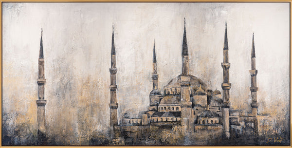 Obraz „Minarety w ciszy” — abstrakcja architektoniczna z efektem świetlnym
