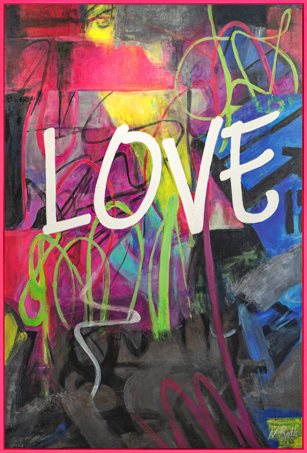 Obraz „LOVE” — neo-popowa abstrakcja z efektem neonowym