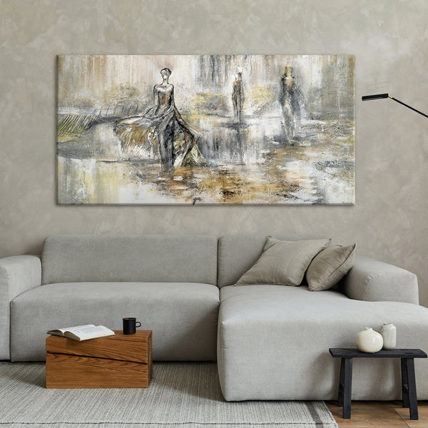 Obraz „Pokaz mody” – abstrakcja figuratywna w neutralnych barwach
