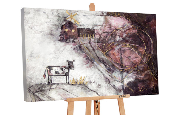 Obraz „Ciekawa historia” — surrealistyczna fabuła w pastelowych barwach
