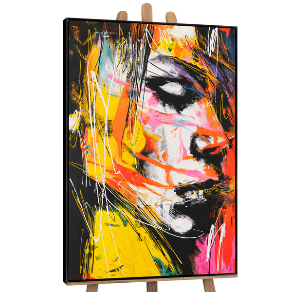 Obraz „Wybuch emocji” — jasny abstrakcyjny portret w formacie pionowym
