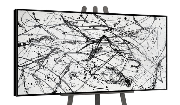 Obraz „Kontrola chaosu” — monochromatyczna abstrakcja w stylu action painting
