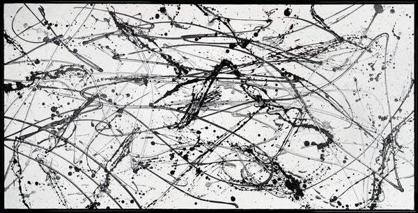 Obraz „Kontrola chaosu” — monochromatyczna abstrakcja w stylu action painting
